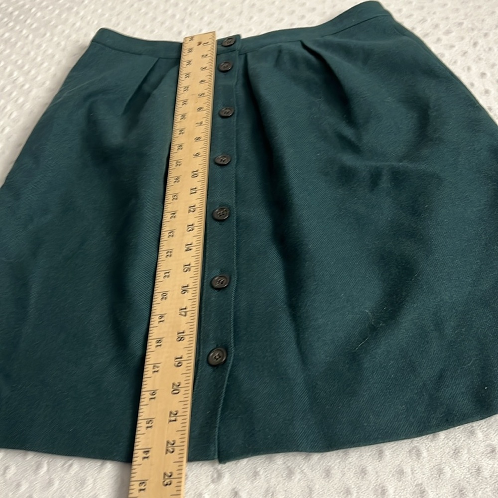 J.Jill Green Wool Button Front Pleated Retro A-Line Skirt Size 12 - Picture 7 of 7